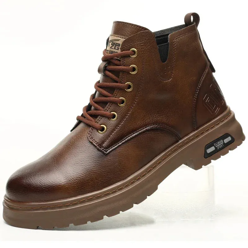 2024 Fashion Waterproof Leather Work Boots for Men - Steel Toe Safety Shoes with Side Zipper, Indestructible & Protective