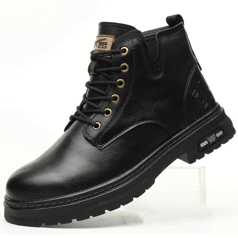 2024 Fashion Waterproof Leather Work Boots for Men - Steel Toe Safety Shoes with Side Zipper, Indestructible & Protective