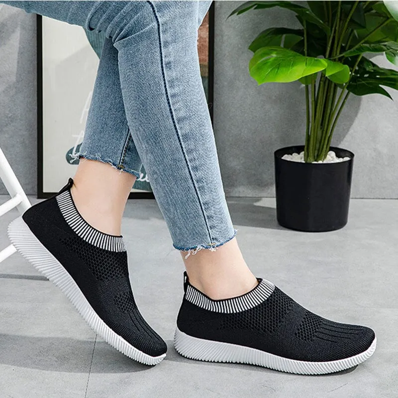 Amozae-Back to school   2024 Women Mesh Elastic Band Sneaker Woman Breathable Vulcanized Slip On Woman's Female Ladies Summer Plus Size 43 Footwear