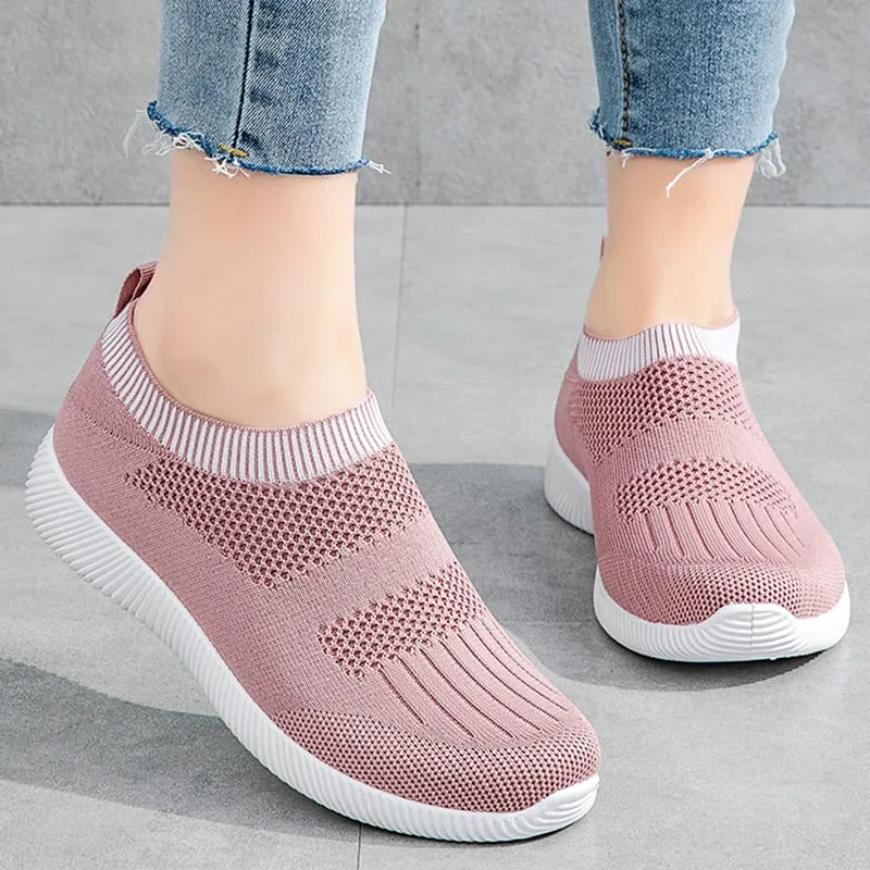 Amozae-Back to school   2024 Women Mesh Elastic Band Sneaker Woman Breathable Vulcanized Slip On Woman's Female Ladies Summer Plus Size 43 Footwear