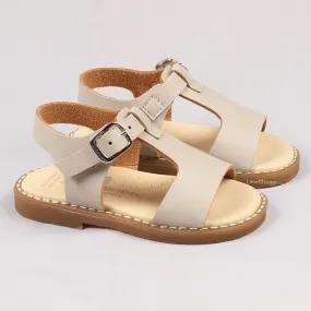 Beige Leather T Bar Sandal