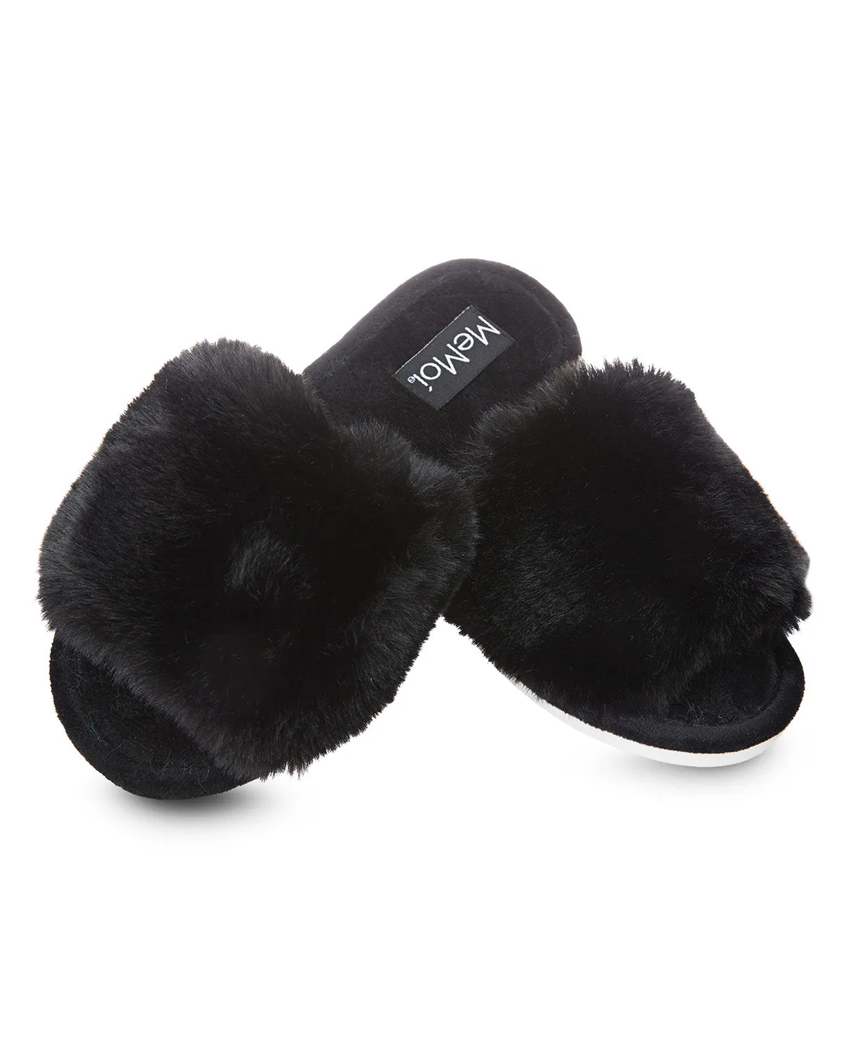 Bette Plush Open-Toe Slippers in Black