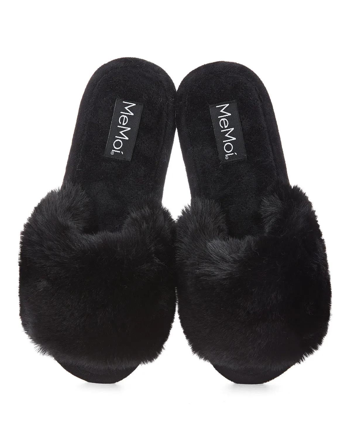 Bette Plush Open-Toe Slippers in Black