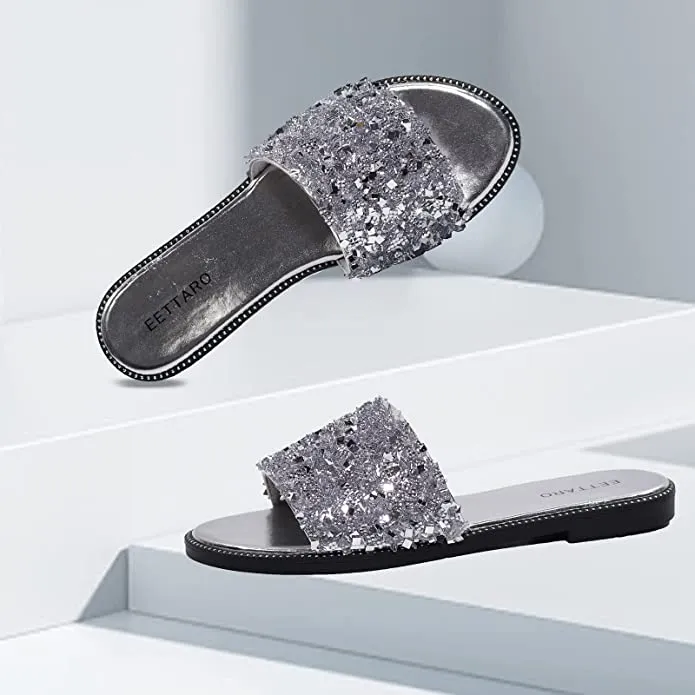 Black/Silver Rhinestone Sparkle Fashion Sandals
