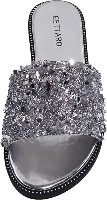Black/Silver Rhinestone Sparkle Fashion Sandals
