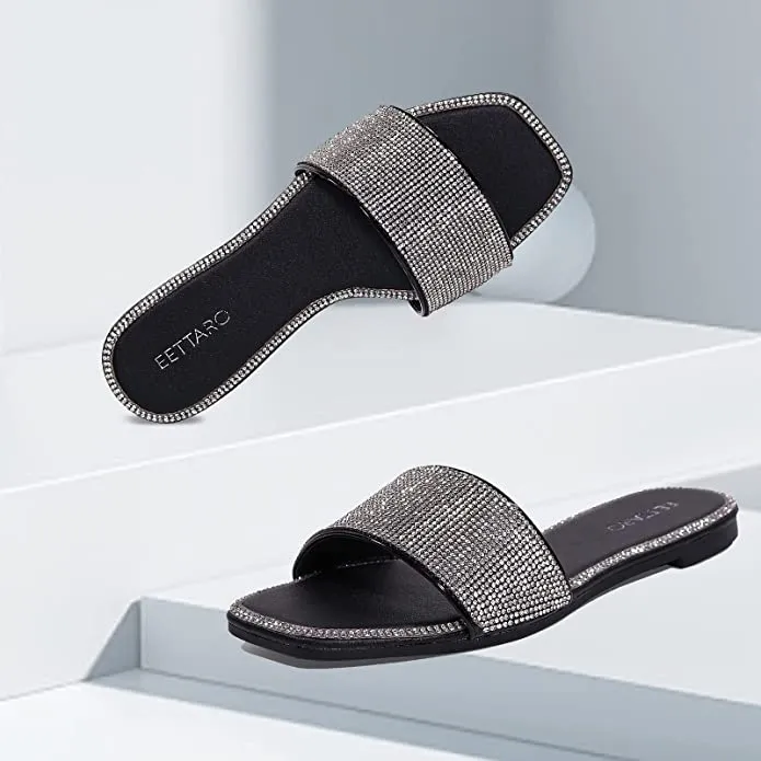 Black/Silver Rhinestone Sparkle Fashion Sandals