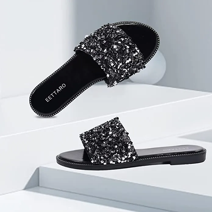 Black/Silver Rhinestone Sparkle Fashion Sandals