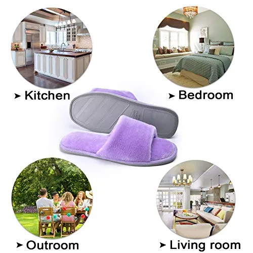 DL Open Toe Slippers for women Indoor, Cozy Memory Foam Womens House Slippers Summer Slip On, Comfy Soft Flannel Womens Bedroom Slippers Slide Breathable Size 7-8 Lilac