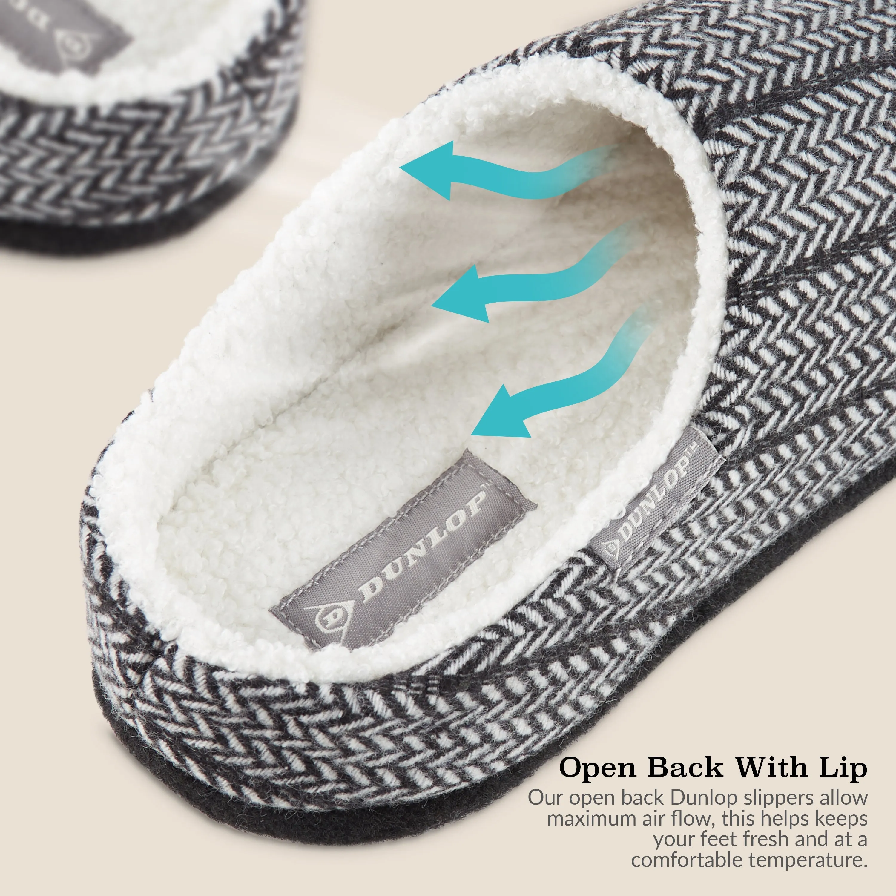 Dunlop Mens Slippers Open Back Memory Foam Fleece Lined Slipper Indoor Outdoor