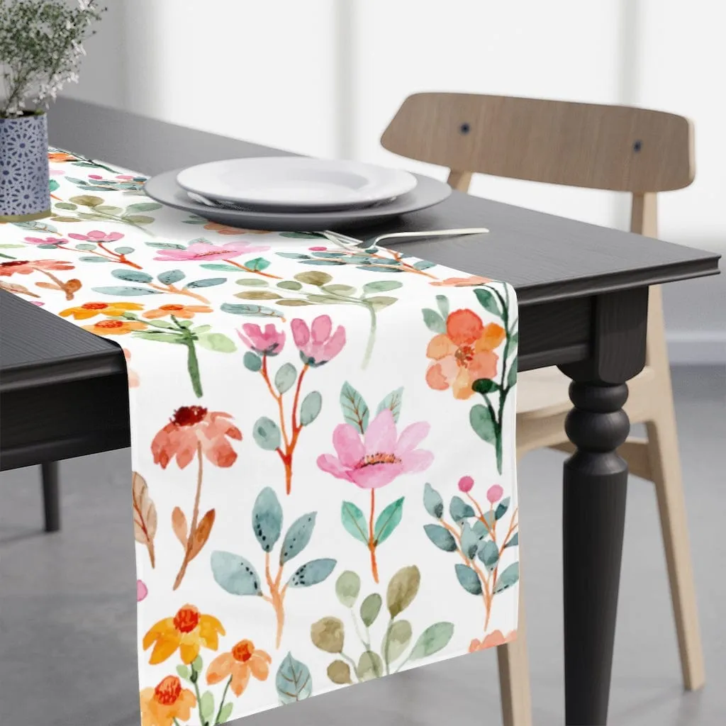 Floral Table Runner / Watercolor Flower Table Runner