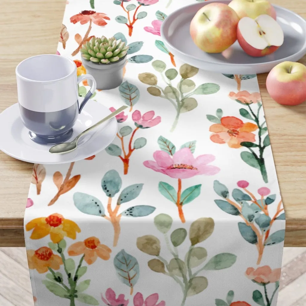 Floral Table Runner / Watercolor Flower Table Runner