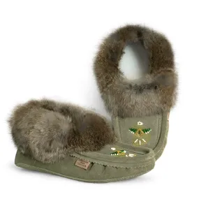 Fur Moccasin - Sage Suede