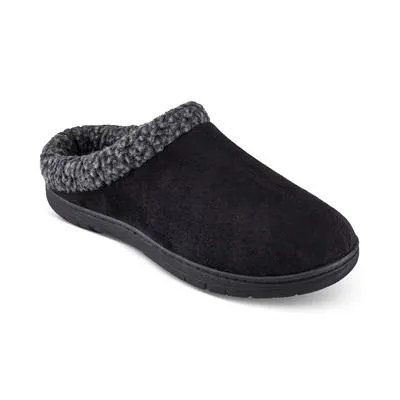 HAGGAR Men's Rolled Collar Fleece-Lined Clogs Slippers Black Large