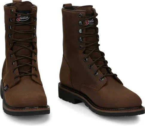 Justin Men's 8" Waterproof Drywall Brown Round Toe Work Boots