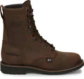 Justin Men's 8" Waterproof Drywall Brown Round Toe Work Boots