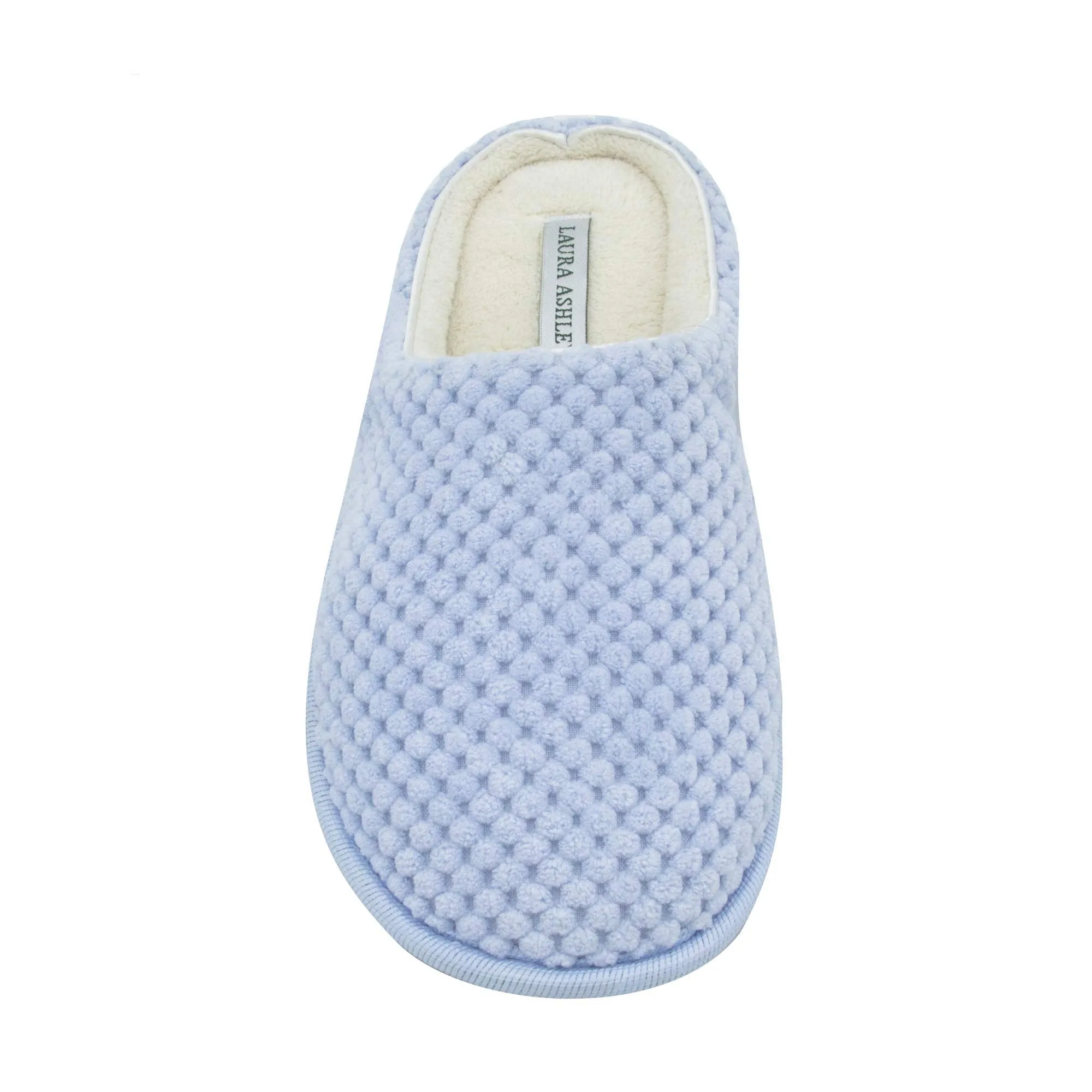 Laura Ashley Ladies Clog Style Spa Slippers with Memory Foam Insole in Pool Party Blue, Size S