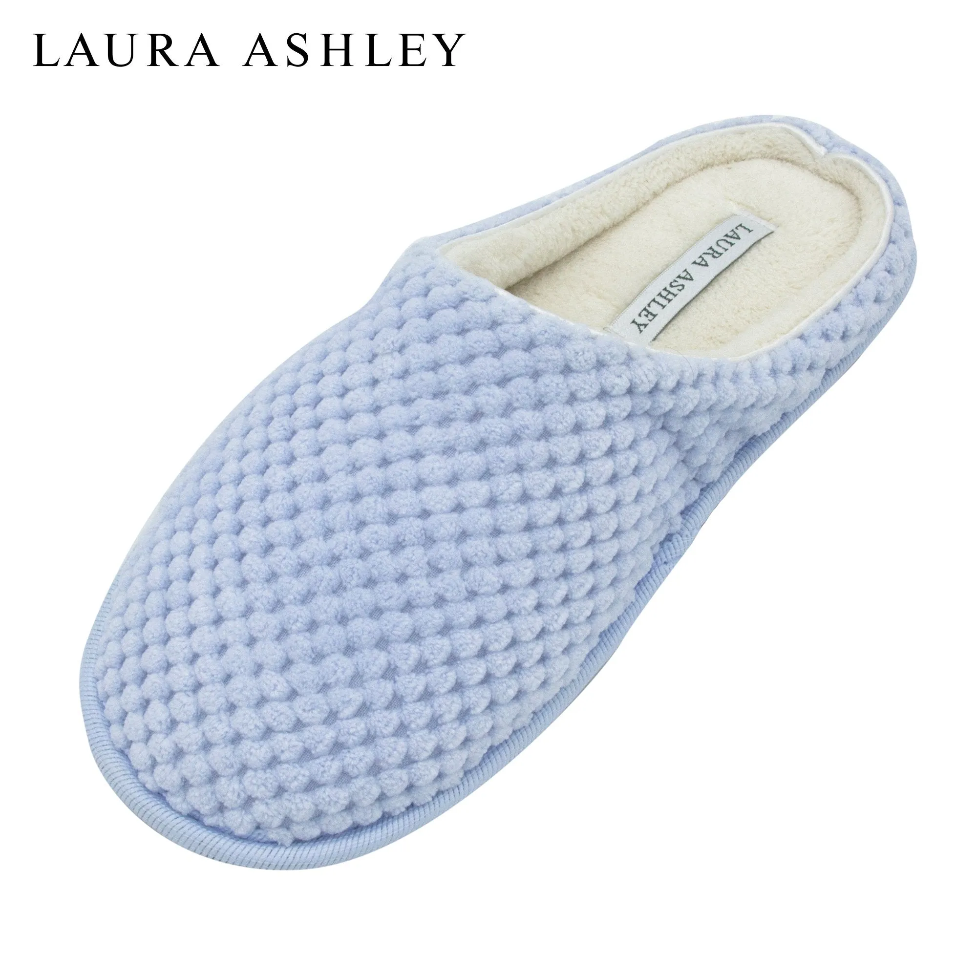 Laura Ashley Ladies Clog Style Spa Slippers with Memory Foam Insole in Pool Party Blue, Size S