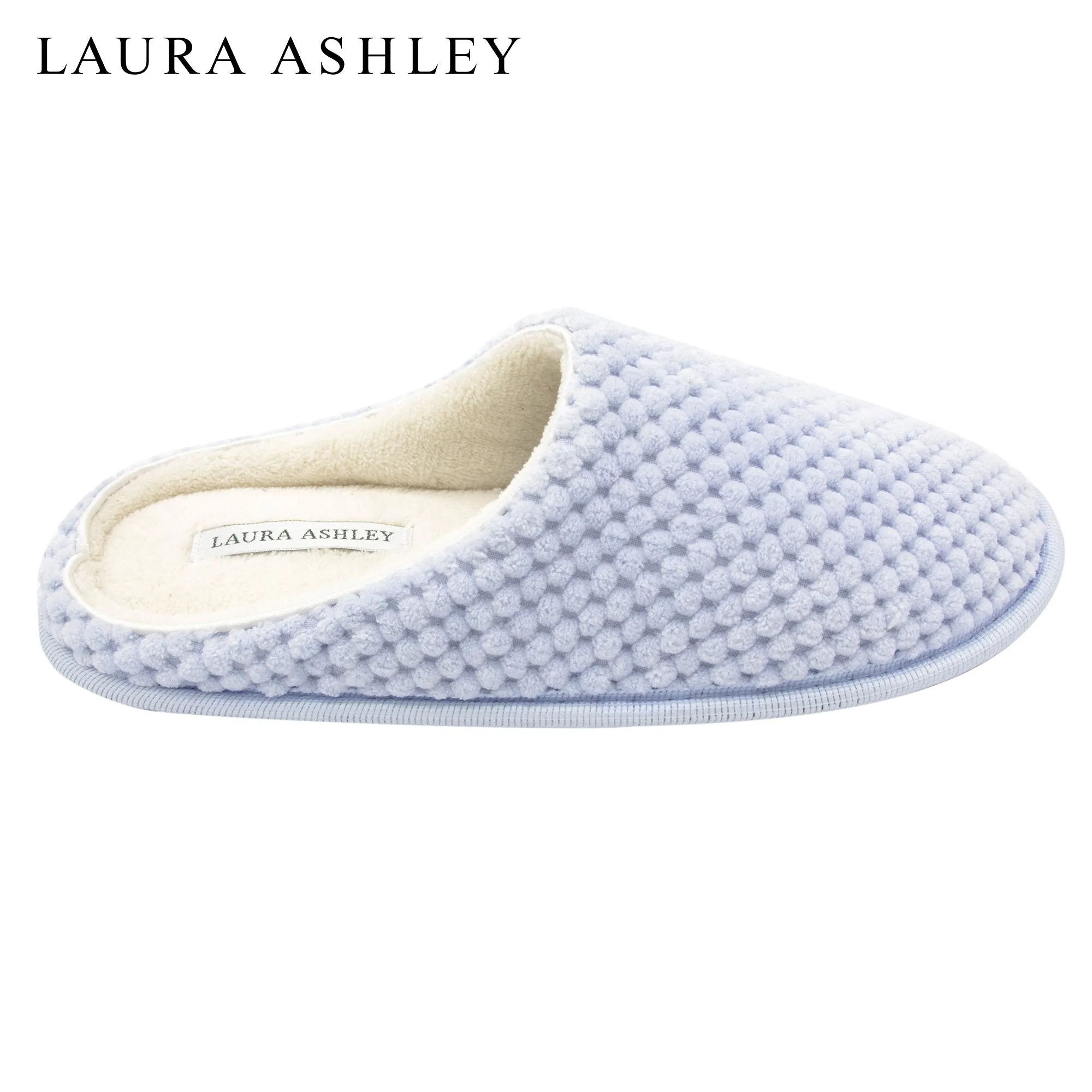 Laura Ashley Ladies Clog Style Spa Slippers with Memory Foam Insole in Pool Party Blue, Size S