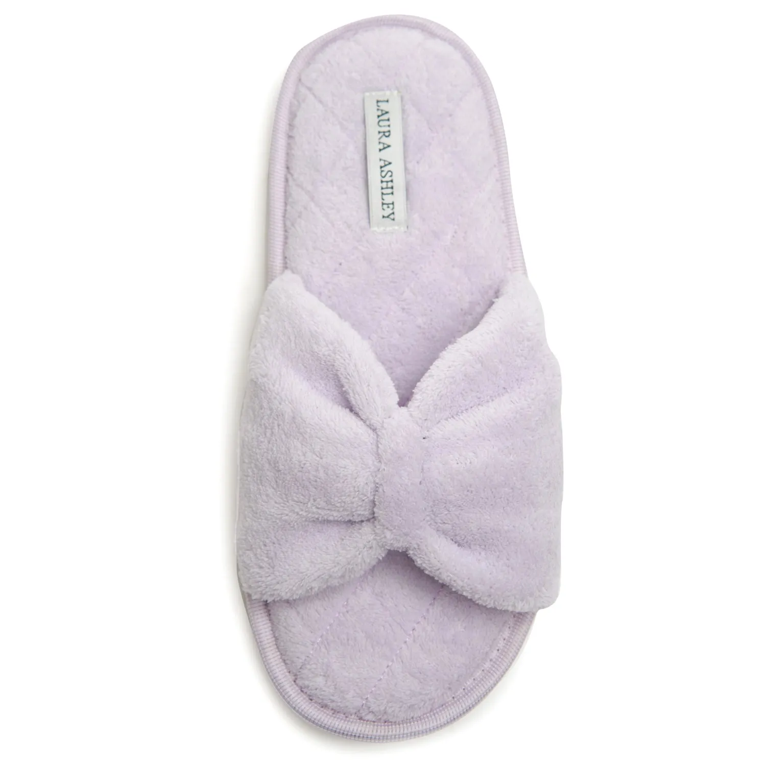 Laura Ashley Ladies Open Toe Spa Slippers with Bow and Memory Foam Insole