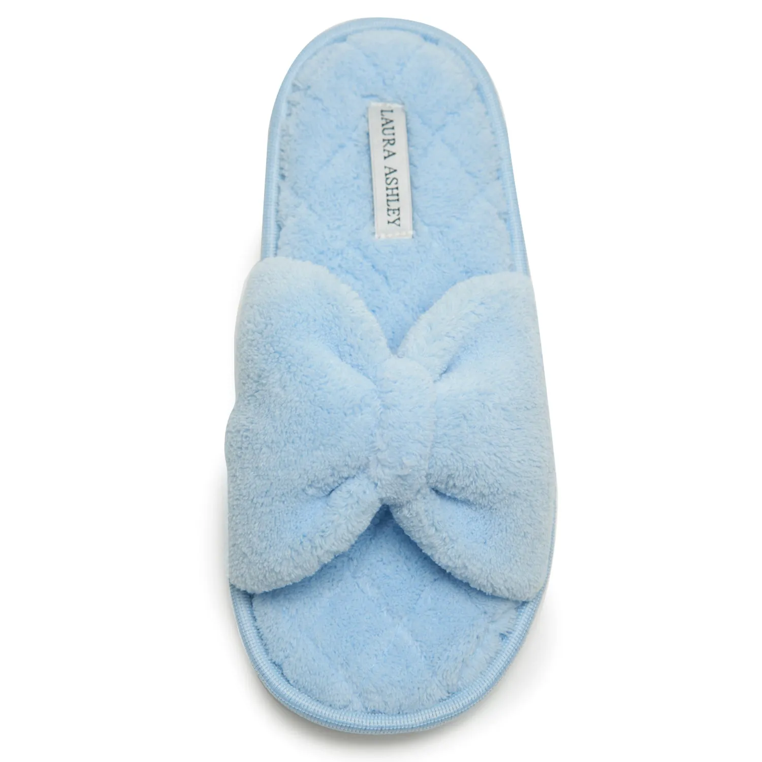 Laura Ashley Ladies Open Toe Spa Slippers with Bow and Memory Foam Insole