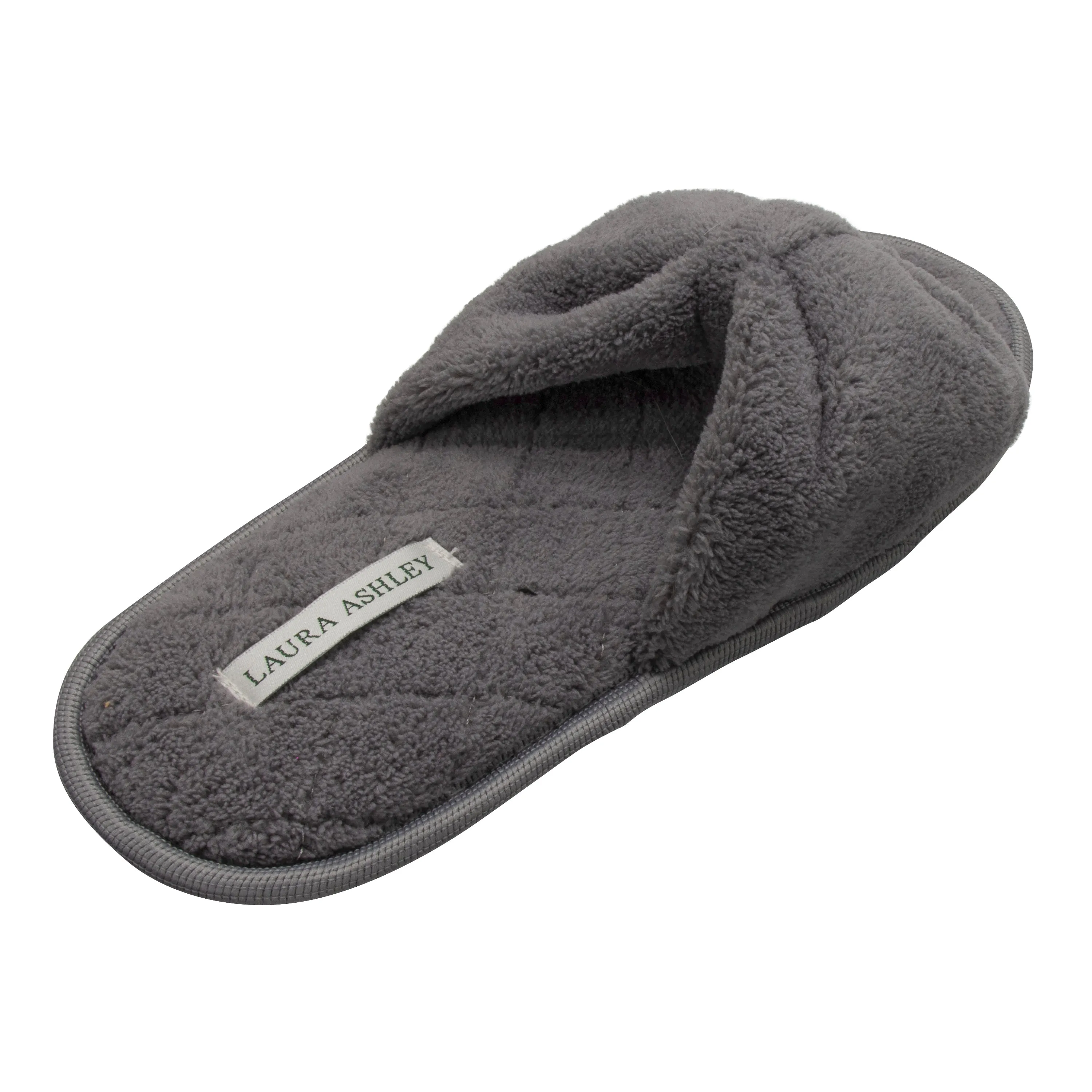 Laura Ashley Ladies Open Toe Spa Slippers with Bow and Memory Foam Insole