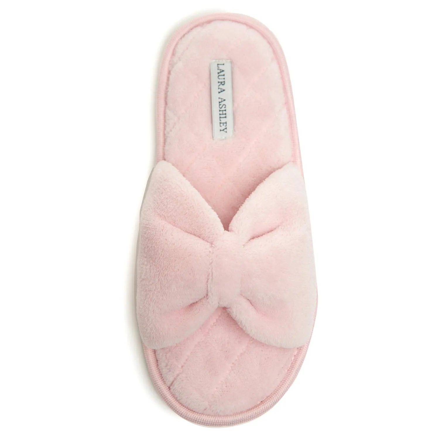 Laura Ashley Ladies Open Toe Spa Slippers with Bow and Memory Foam Insole