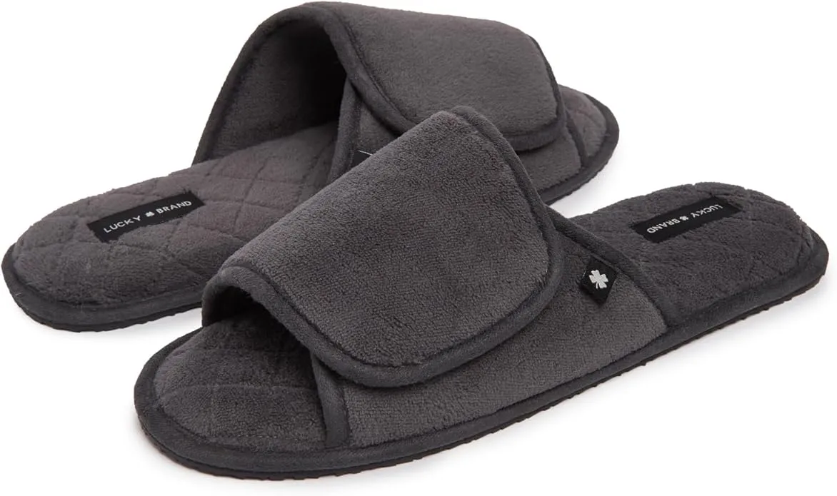 Lucky Brand Mens Terry Open Toe Slippers with Memory Foam