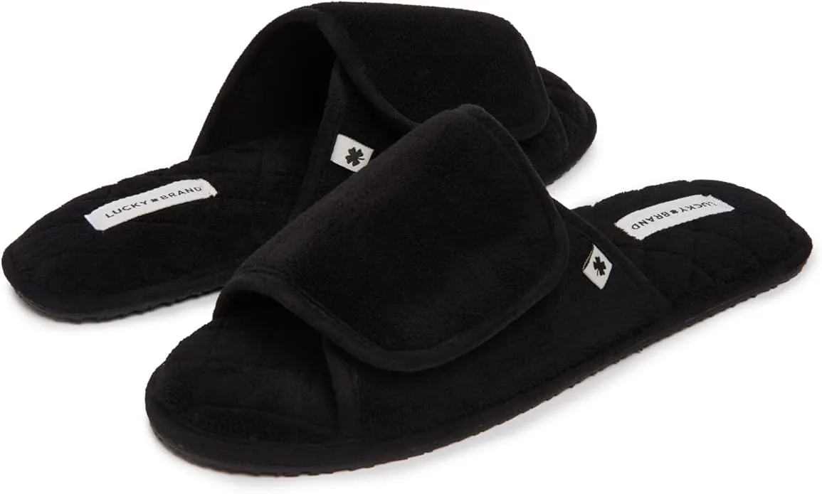 Lucky Brand Mens Terry Open Toe Slippers with Memory Foam