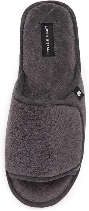 Lucky Brand Mens Terry Open Toe Slippers with Memory Foam