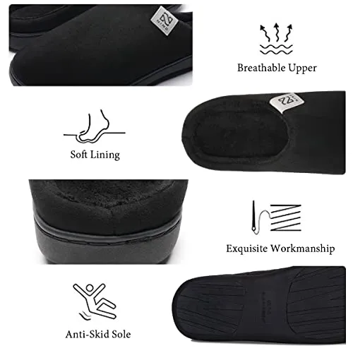 Men's and Women's Classic Memory Foam Slippers Comfort Plush Lining House Shoes for Indoor & Outdoor (Black, 44/45)