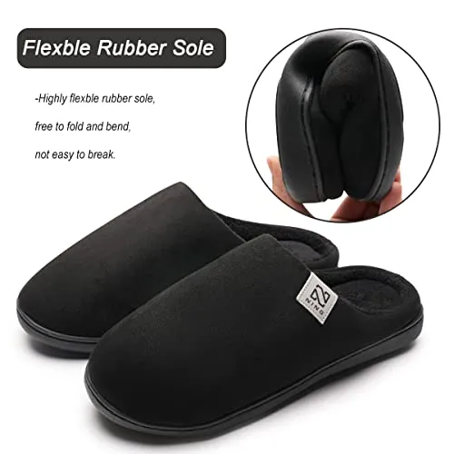 Men's and Women's Classic Memory Foam Slippers Comfort Plush Lining House Shoes for Indoor & Outdoor (Black, 44/45)