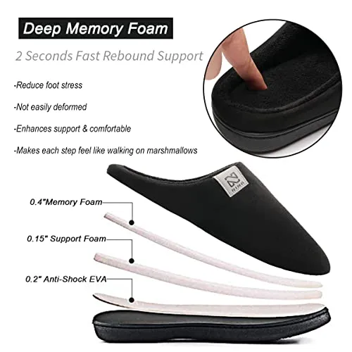 Men's and Women's Classic Memory Foam Slippers Comfort Plush Lining House Shoes for Indoor & Outdoor (Black, 44/45)