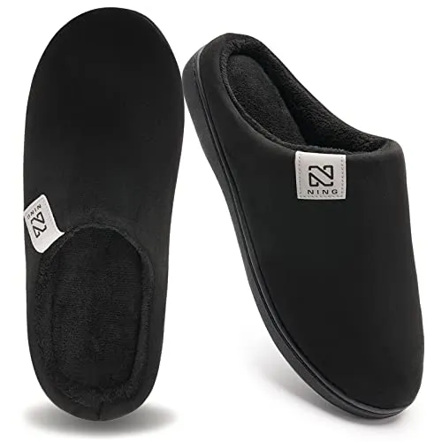 Men's and Women's Classic Memory Foam Slippers Comfort Plush Lining House Shoes for Indoor & Outdoor (Black, 44/45)