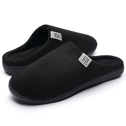 Men's and Women's Classic Memory Foam Slippers Comfort Plush Lining House Shoes for Indoor & Outdoor (Black, 44/45)