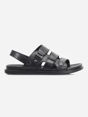 Men's Black Leather Comfort-fit Smart Casual Sandal (ID4213)