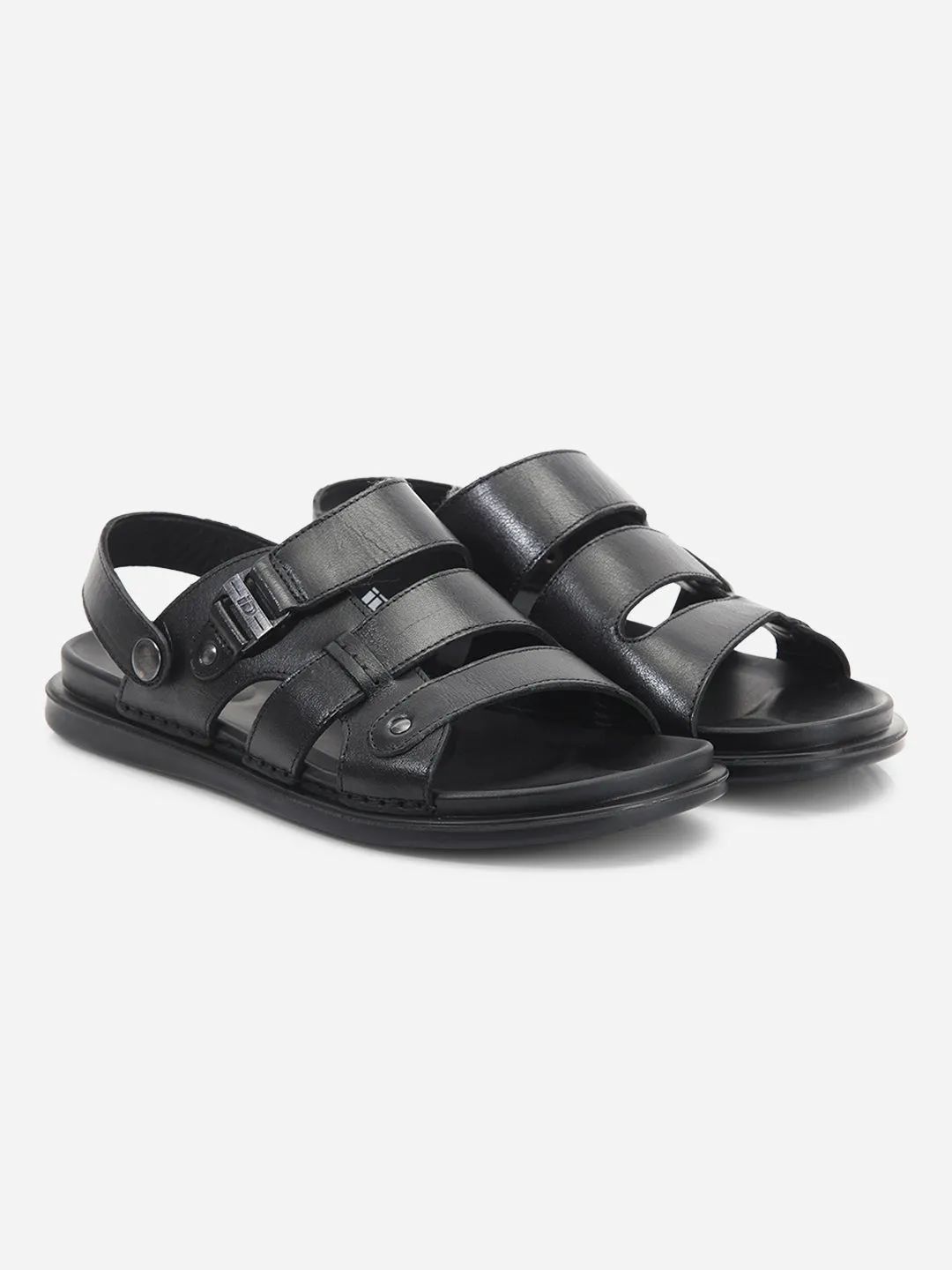 Men's Black Leather Comfort-fit Smart Casual Sandal (ID4213)