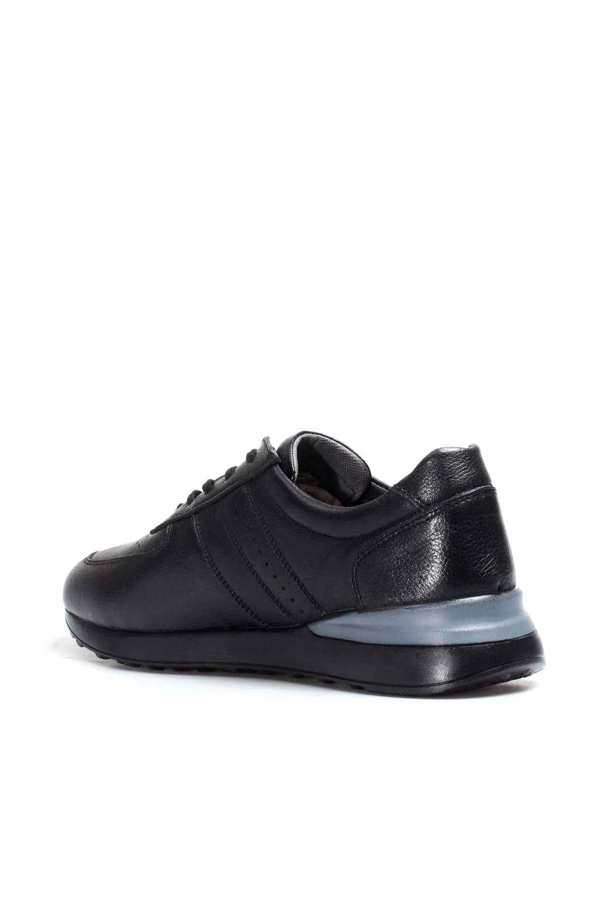 Men's Black Leather Lace-Up Sneakers with Perforated Design and Cushioned Sole - Wessi