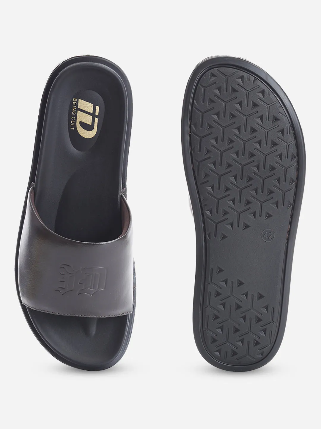 Men's Brown Leather Casual Slides (ID4210)