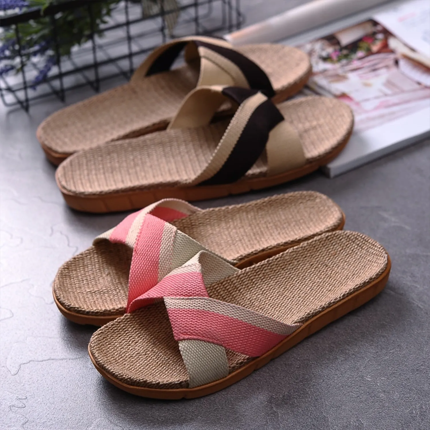 Men's Summer Flax Non-Slip Flip Flops