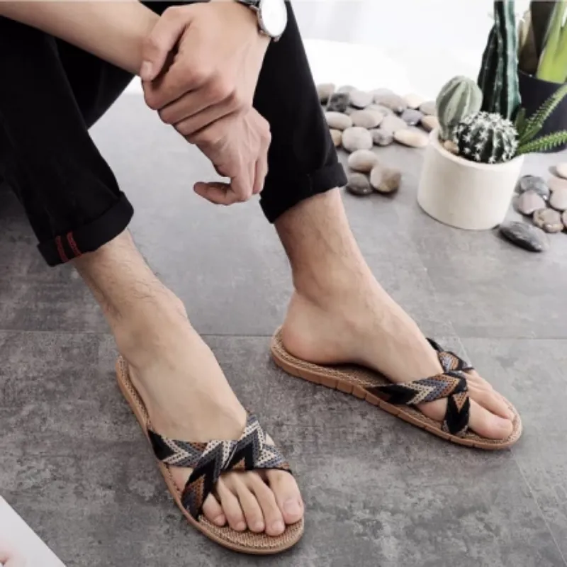 Men's Summer Flax Non-Slip Flip Flops
