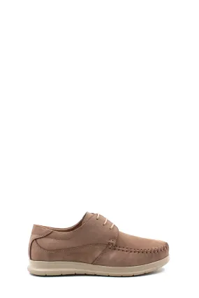 Men's Taupe Suede Lace-Up Shoes with Moc Toe and Cushioned Sole - Wessi
