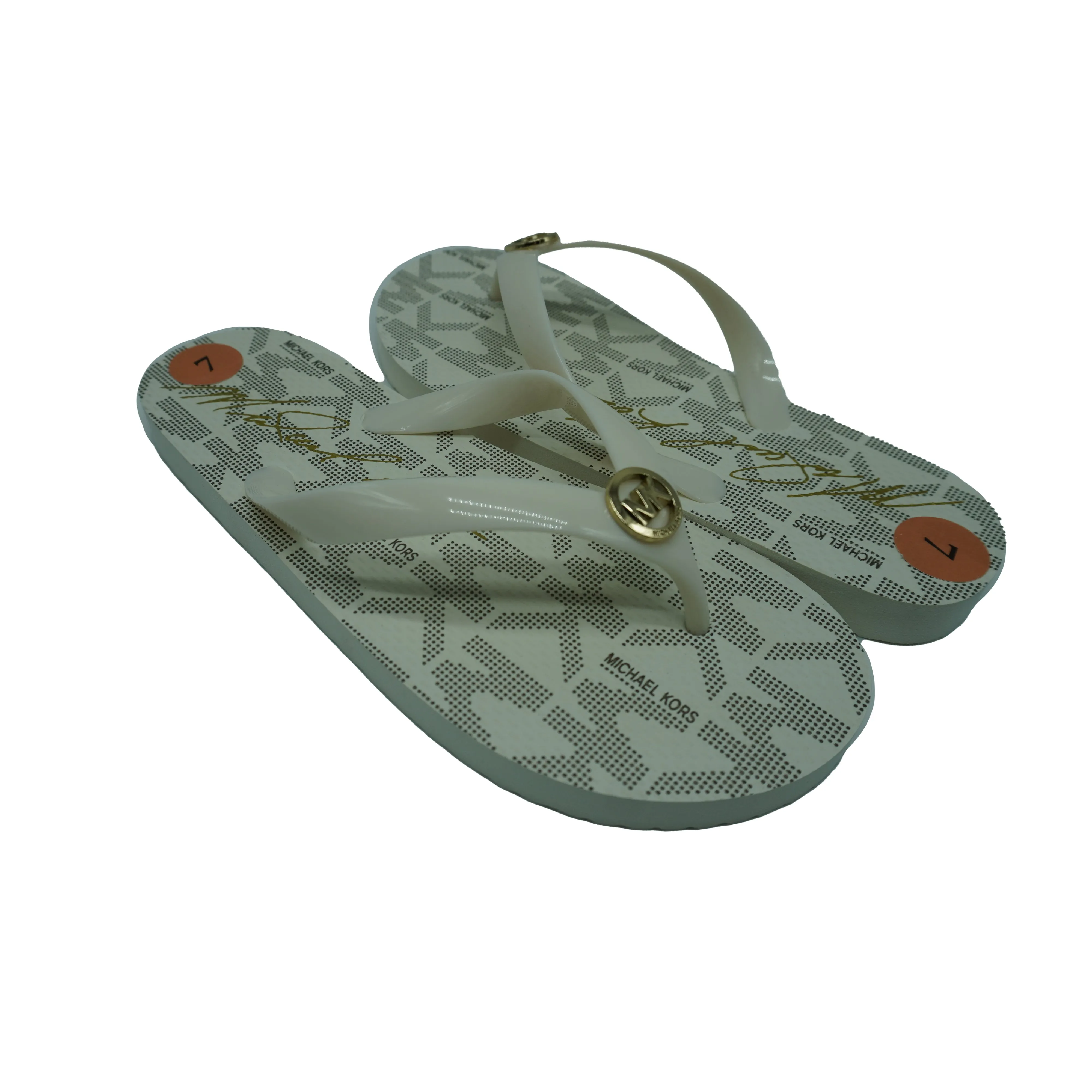 Michael Kors Women's MK Thong Flip Flops Monogram Vanilla Size 7