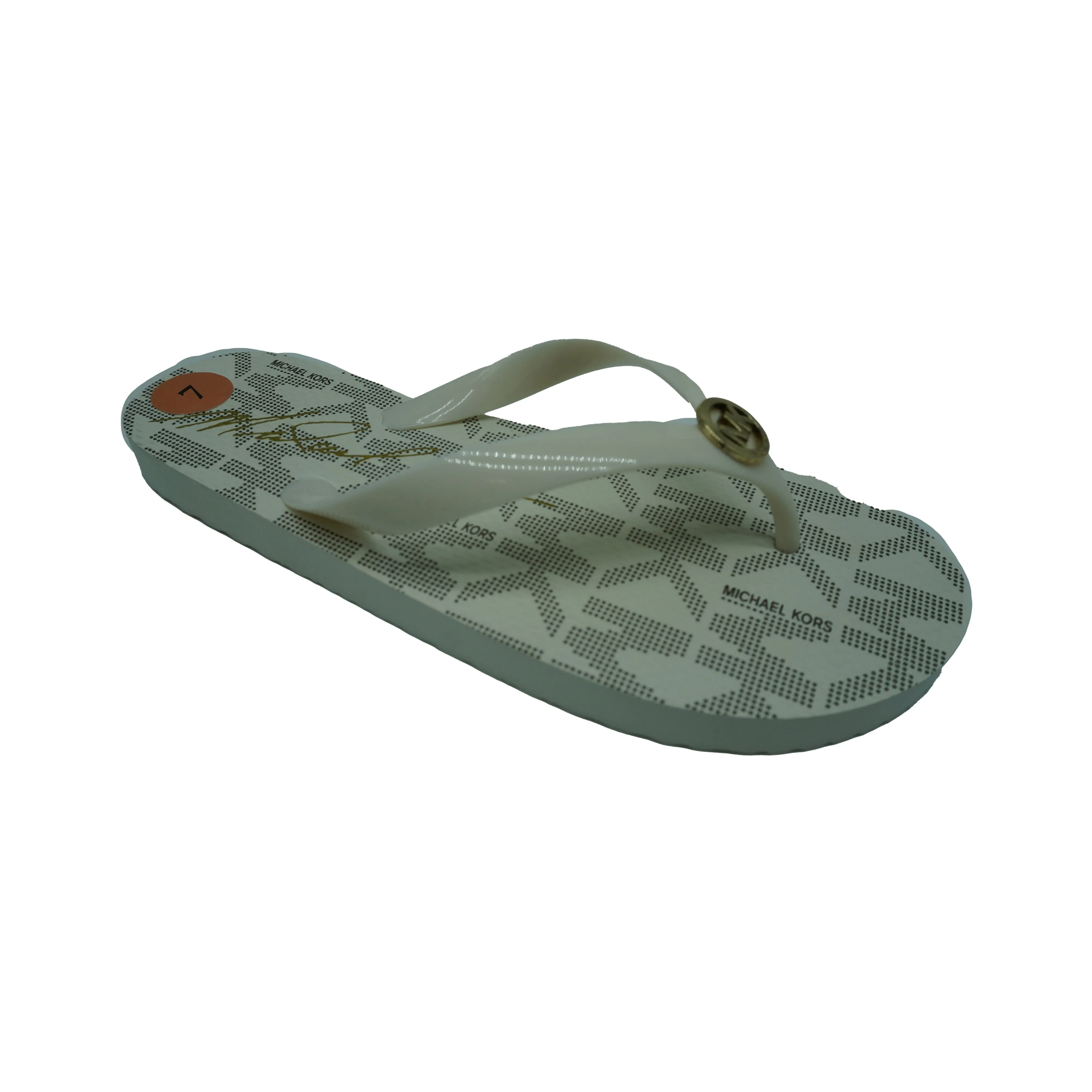 Michael Kors Women's MK Thong Flip Flops Monogram Vanilla Size 7