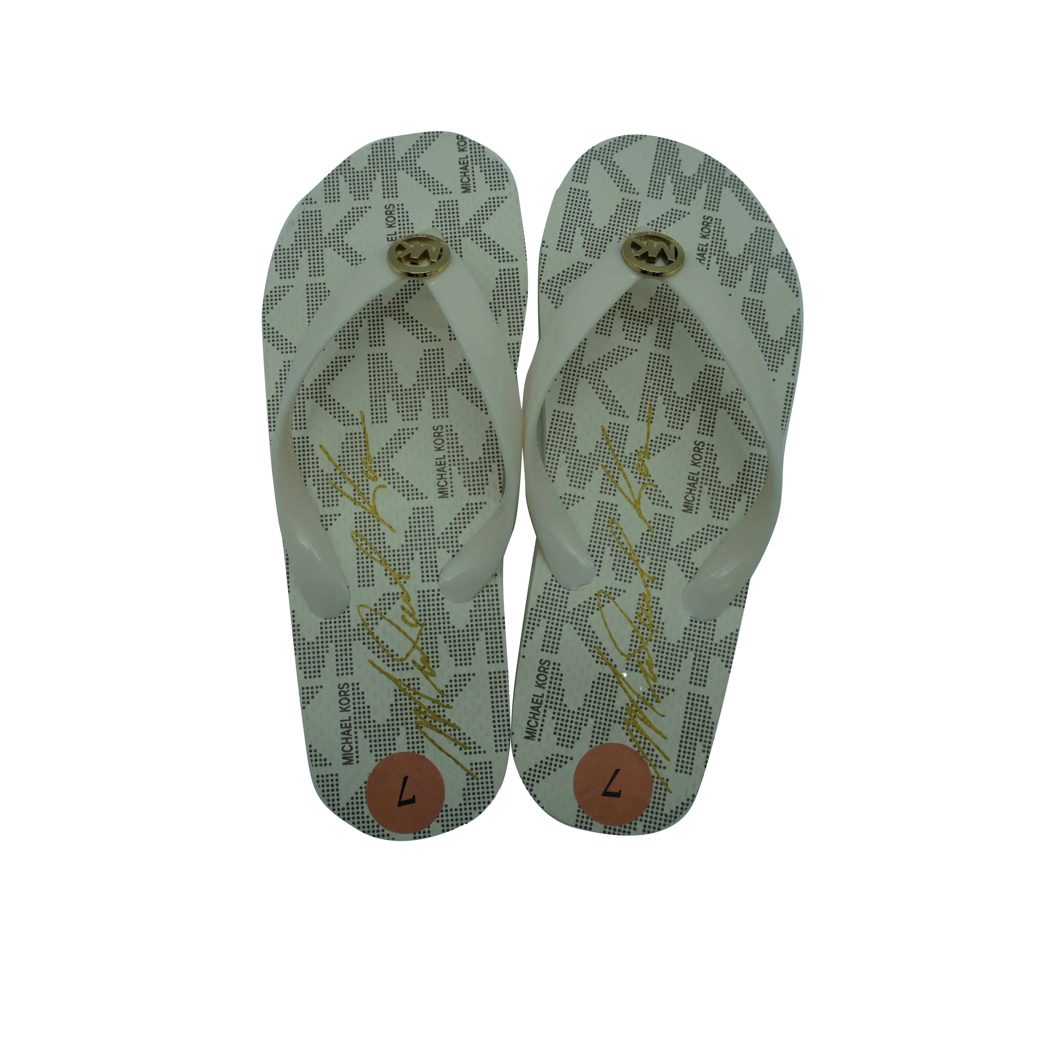 Michael Kors Women's MK Thong Flip Flops Monogram Vanilla Size 7