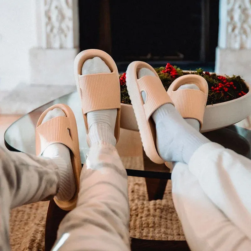 Non-slip unisex slippers with an ergonomically thick sole