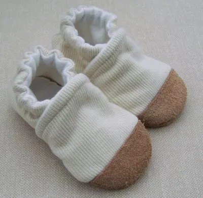 Organic Cotton Knit Slippers - Ribbed Cream