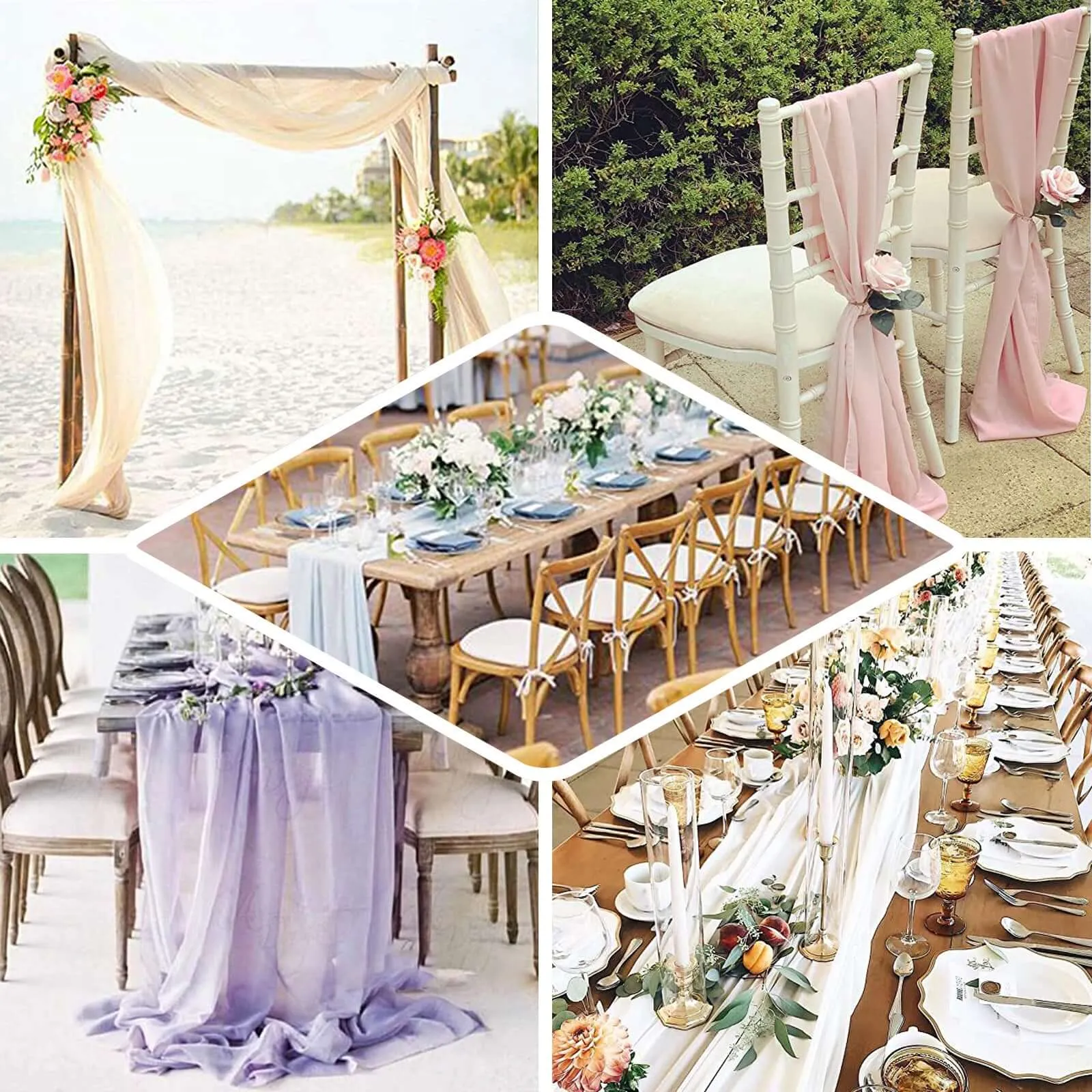 Premium Chiffon Table Runner 6ft Natural - Lightweight Table Linen