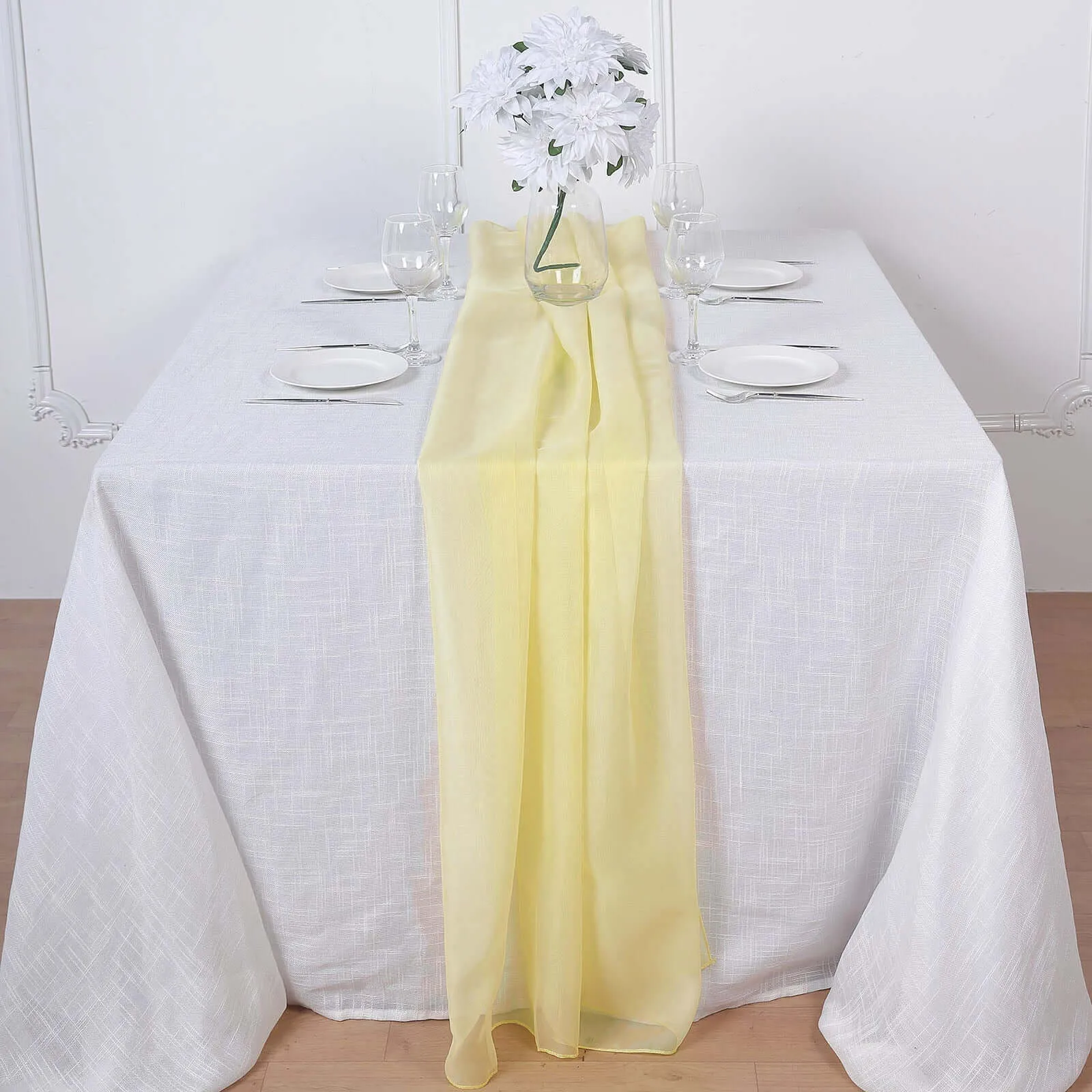 Premium Chiffon Table Runner 6ft Yellow - Lightweight Table Linen