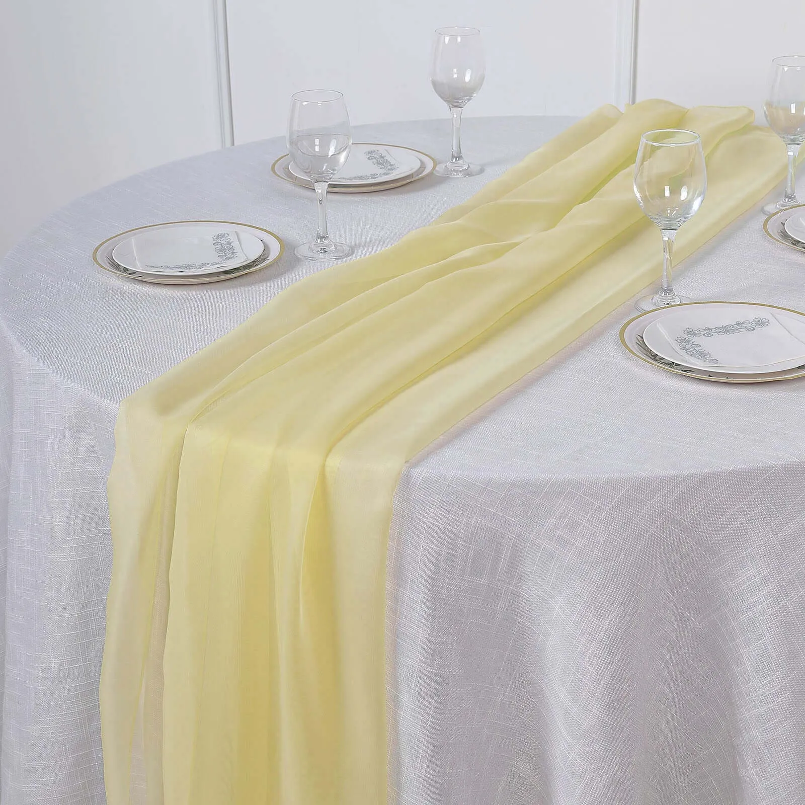 Premium Chiffon Table Runner 6ft Yellow - Lightweight Table Linen