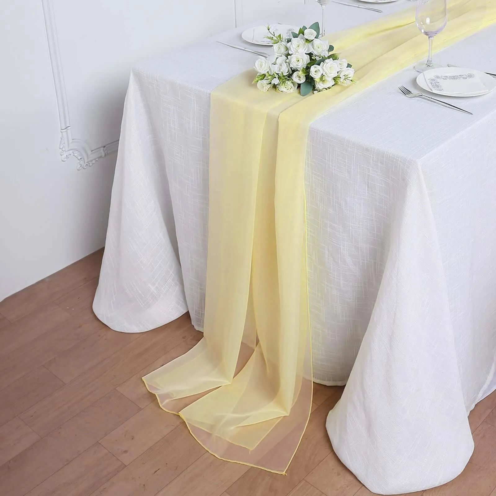 Premium Chiffon Table Runner 6ft Yellow - Lightweight Table Linen